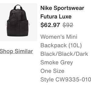 Nike Women's Sportswear Futura Luxe Mini Backpack - Black and Dark Smoke Grey